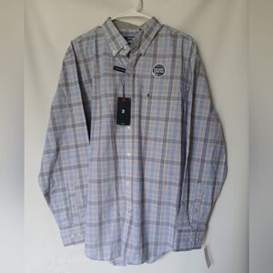 Izod Mens Premium Essentials Long Sleeve Shirt Size L Color Plaid Shades Of Blue